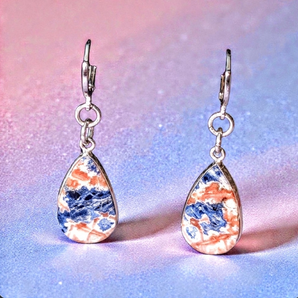 Sodalite In Sterling Silver Teardrop Earrings